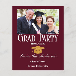 Budget Custom Photo Collage Red Graduation Party Flyer
