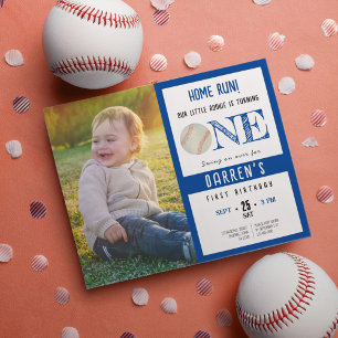 Budget Cute Baseball Photo Boy 1st Birthday Invite