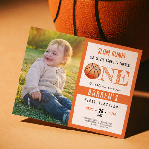 Budget Cute Basketball Photo 1st Birthday Invite