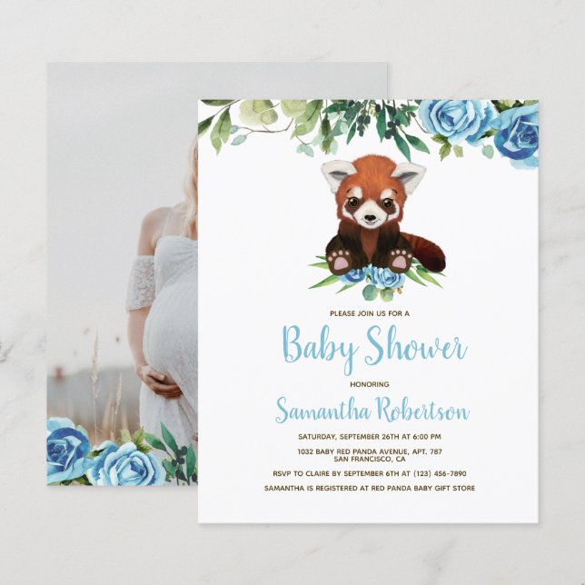 Budget Cute Bear Blue Boy Baby Shower Invitation (Front/Back)