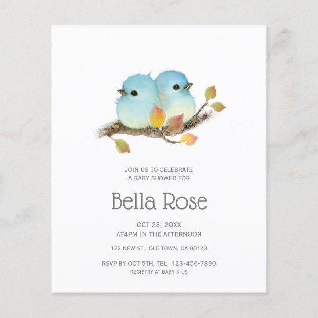 Budget Cute Bluebirds Bird Baby Shower Invites (Front)