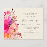 Budget Cute Bright Pink Floral Simple Baby Shower