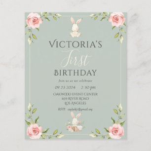 Budget Cute Bunny 1st First Birthday Invitation Flyer