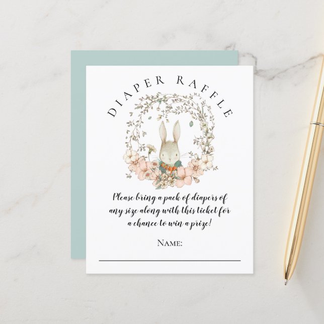 Budget Cute Bunny Diaper Raffle Boy Baby Shower (Front/Back In Situ)