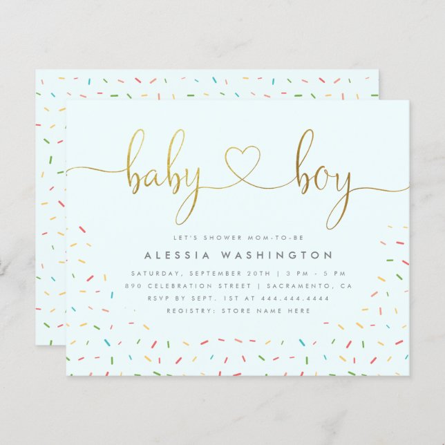 Budget Cute Confetti Sprinkle Gold Boy Baby Shower (Front/Back)