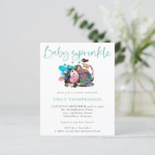 Budget Cute Cow Sleeping Teal Baby Sprinkle Invite