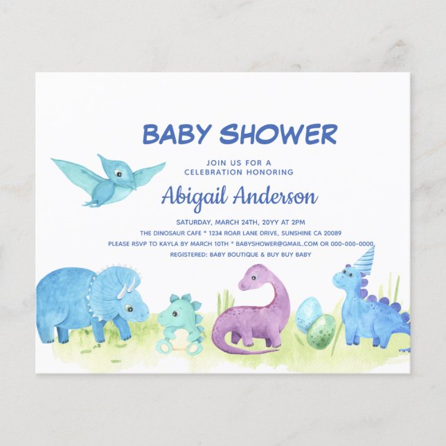 Budget Cute Dinosaur Baby Shower Invitation Flyer (Front)