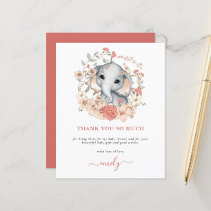 Budget Cute Elephant Coral Baby Shower Thank You