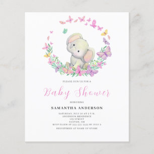 Budget Cute Elephant Girl Baby Shower Invitation Flyer