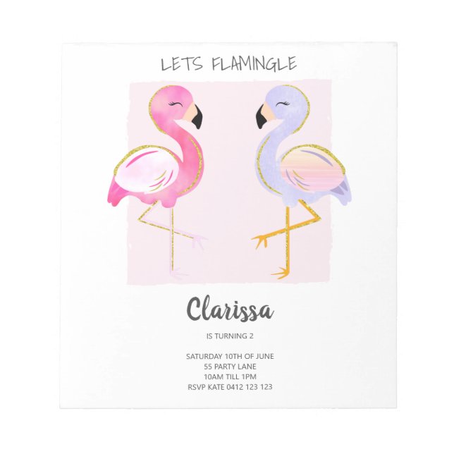 BUDGET Cute Flamingo Girly Birthday Invitation Notepad (Front)