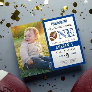 Budget Cute Football Photo Boy 1st Birthday Invite
