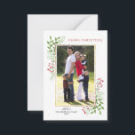 Budget Cute Merry Christmas Berries Photo Holiday Card<br><div class="desc">Modern Merry Christmas Modern Simple Font Typography Green Botanical Leaves Berries Gold Frame Photo Holiday Card</div>