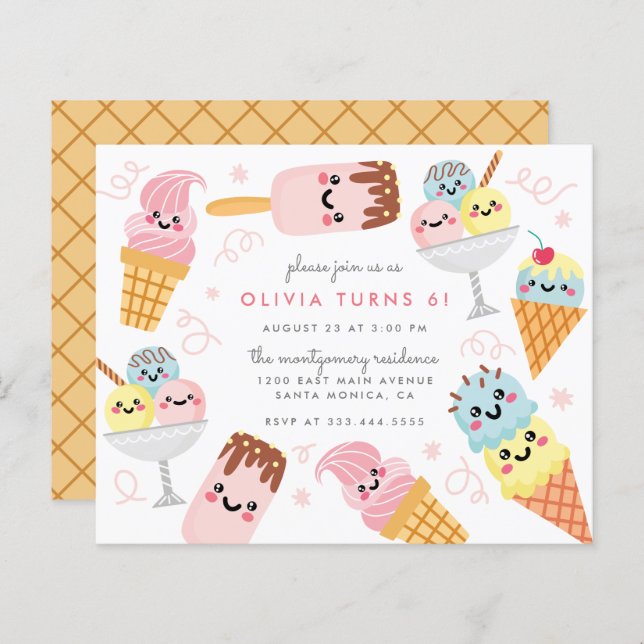 Budget Cute Pastel Ice-cream Kid's Birthday Party (Front/Back)