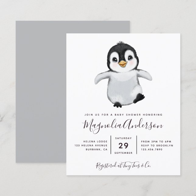 Budget Cute Penguin Baby Shower Invitation (Front/Back)
