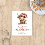 Budget Cute Santa Hat Highland Cow Merry Christmas<br><div class="desc">Budget Cute Santa Hat Highland Cow Merry Christmas. A budget priced smaller 4.5 x 5.6” 110lbs semi-gloss, similar in thickness to a postcard. There is ONE per sheet. Festive cuteness for your holiday wishes, with this fun design with a sweet highland cow in his Santa hat. Merry Christmas is in...</div>