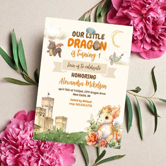 Budget Cute Watercolor Dragon Baby 1st Birthday (Create Magic with Cute Watercolor Dragon Baby 1st Birthday Invitation )