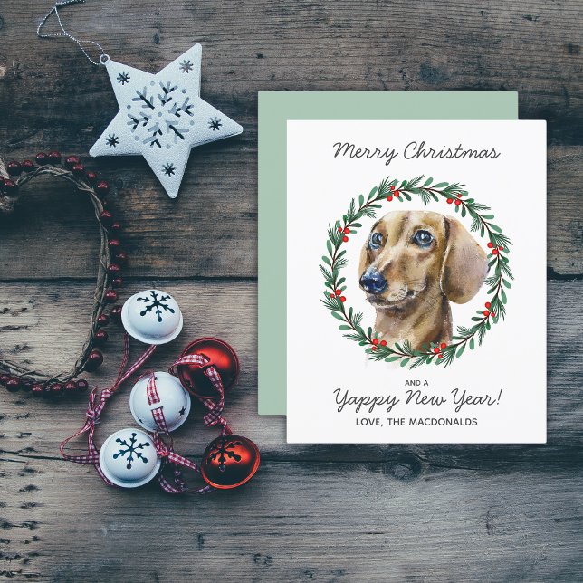 Budget Dachshund Chien Joyeux Noël Carte de couron (All text is editable, personalize as required.)