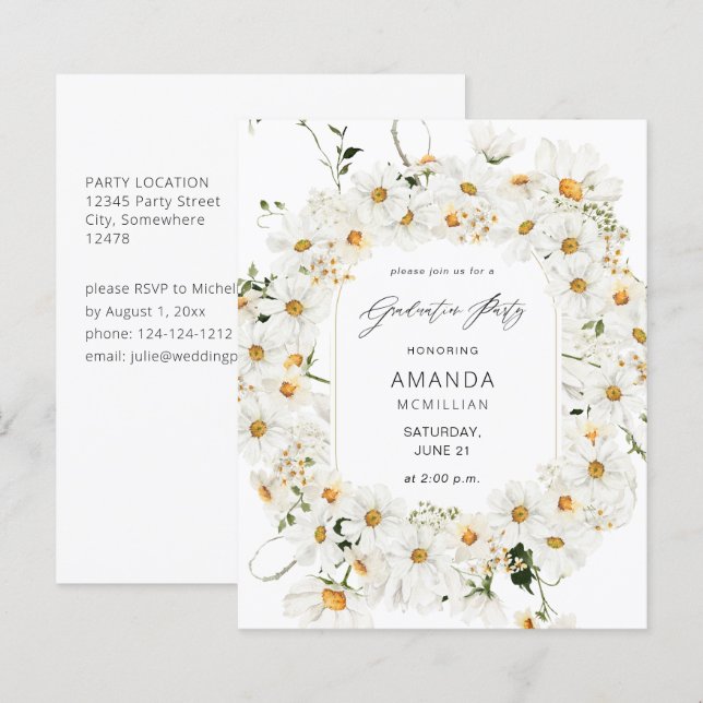 Budget Daisy White Floral Graduation Party (Front/Back)