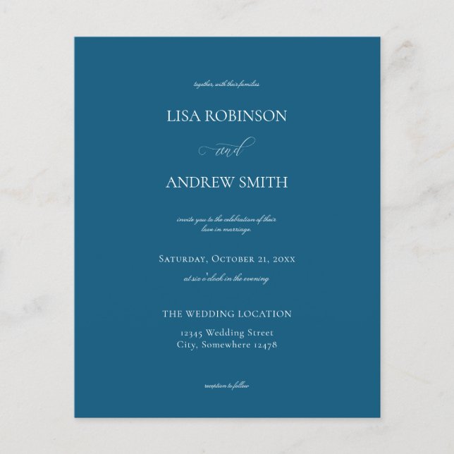 Budget Dark Blue Calligraphy Wedding Flyer (Front)