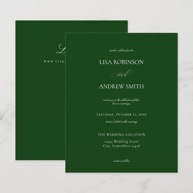Budget Dark Green Calligraphy Wedding (Front/Back)