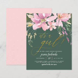 Budget Dark Green & Gold Girl Floral Baby Shower
