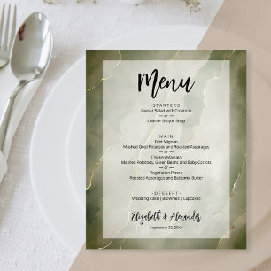 Budget Dark Green Gold Marble Wedding Menu