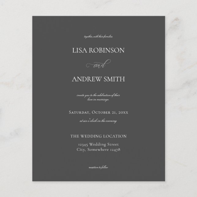 Budget Dark Grey Calligraphy Wedding Flyer (Front)