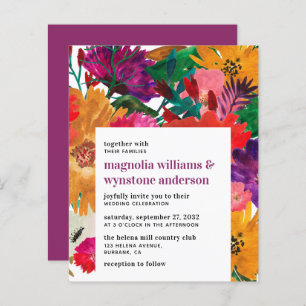 BUDGET Dark Pink Bold Floral Wedding Invitation