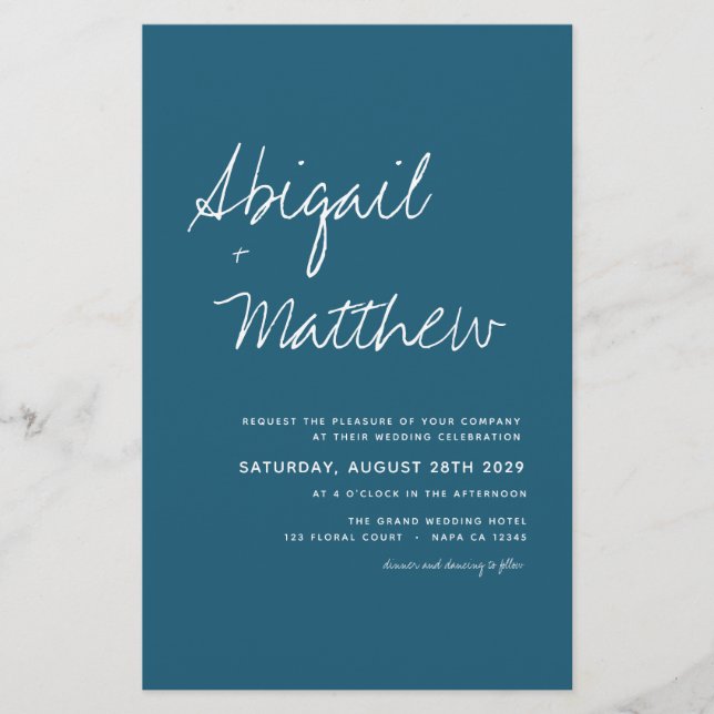Budget Dark Teal Minimalist  Wedding Invitation Flyer (Front)