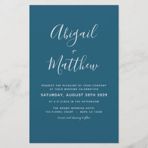 Budget Dark Teal Photo Simple Wedding Invitation Flyer