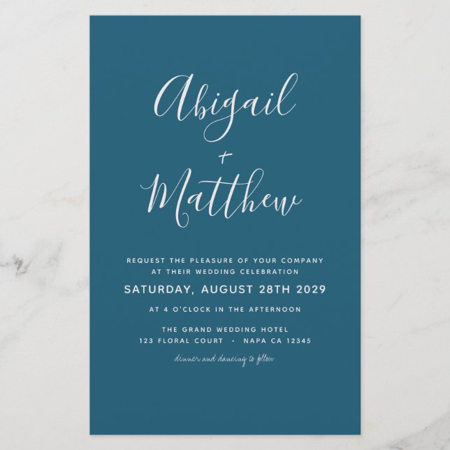 Budget Dark Teal Photo Simple Wedding Invitation   Flyer (Front)