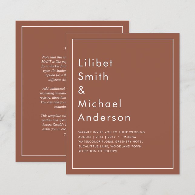 BUDGET Dark Terracotta Monochrome Wedding (Front/Back)