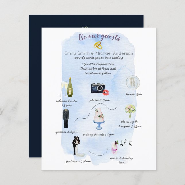 Budget Day of Wedding Timeline Modern Invitations (Front/Back)
