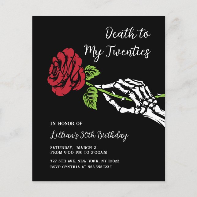 Budget Death to My 20s Rose Invitation (Front)