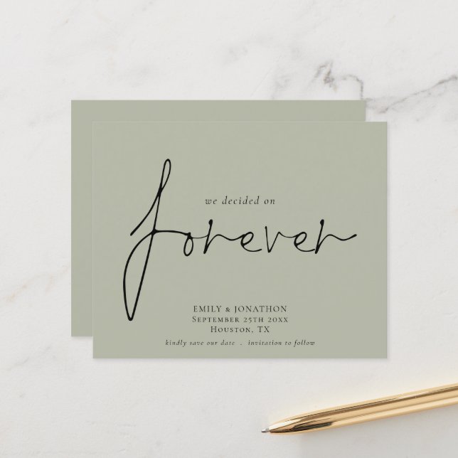 Budget Decided On Forever Pale Sage Save The Date (Front/Back In Situ)