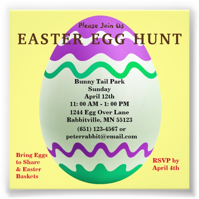 Budget Decorative Egg Easter Egg Hunt Invitation Photo Print (Front)