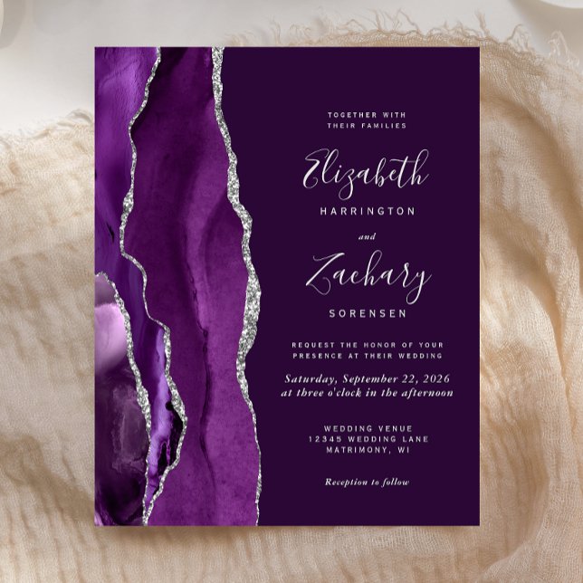 Budget Deep Purple Silver Agate Wedding Invitation (Creator Uploaded)
