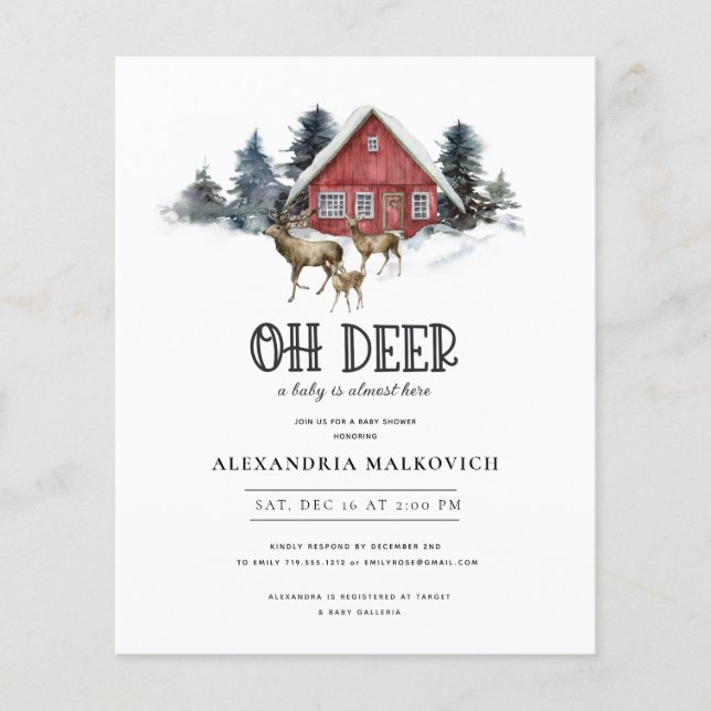 Budget Deer Themed Woodland Baby Shower Invitation (Front)