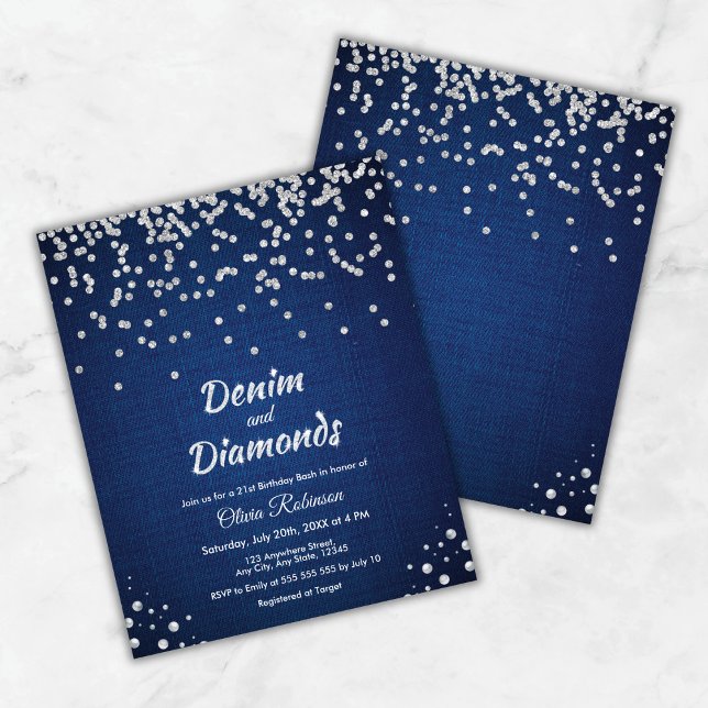 Budget Denim & Diamonds 21st Birthday Invitation  (Budget Denim & Diamonds 21st Birthday Invitation )