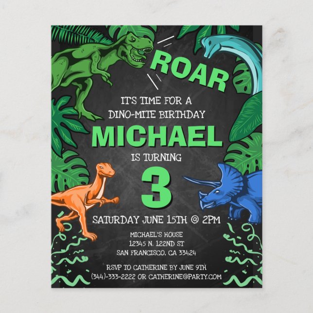 Budget Dinosaur Kids Birthday Dino Trex Chalkboard (Front)