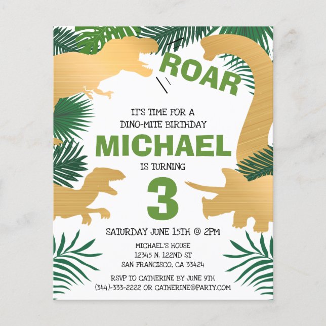 Budget Dinosaur Kids Dino Trex Birthday Invitation (Front)