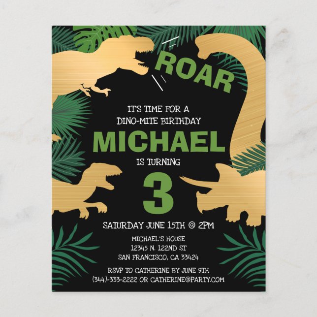 Budget Dinosaur Kids Dino Trex Birthday Invitation Flyer (Front)