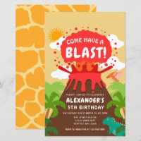 Budget Dinosaur Volcano Kids Birthday Invitation