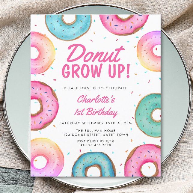 Budget Doughnut Girl's 1st Birthday Invitation (Creator Uploaded)