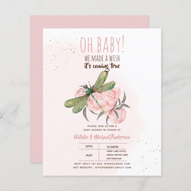 BUDGET DRAGONFLY Make A Wish Baby Shower Floral (Front/Back)