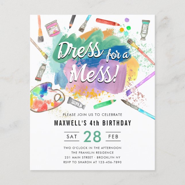 Budget Dress for a Mess Kids Art Painting Birthday (Front)