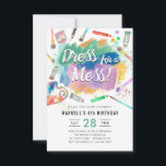 Budget Dress for a Mess Paint Painting Birthday Card<br><div class="desc">Cute Watercolor Dress for a Mess Kids Art Paint Painting Birthday Invitation</div>