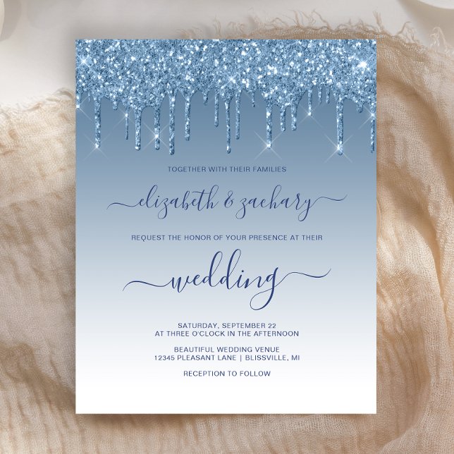Budget Dripping Glitter Blue Wedding Invitation (Creator Uploaded)