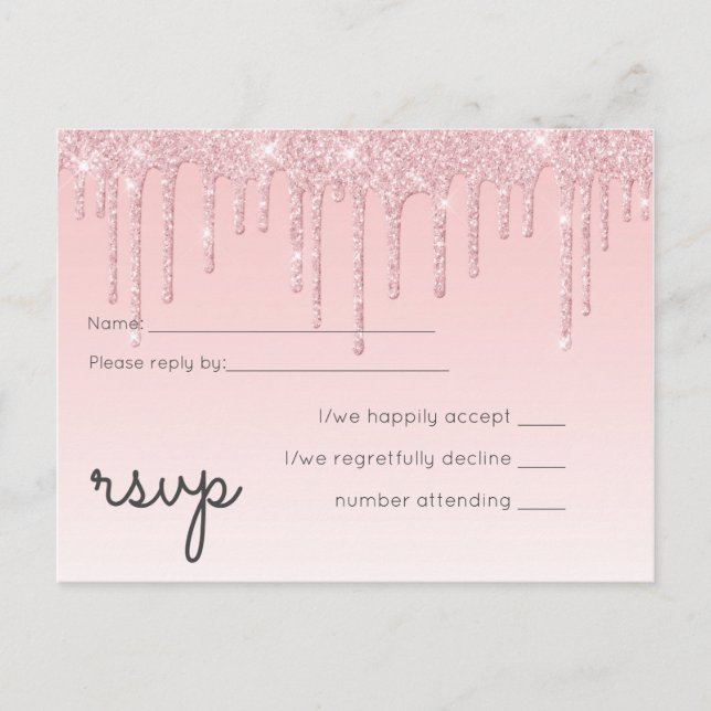 BUDGET Dripping Pink Glitter Wedding Invitation Postcard (Front)