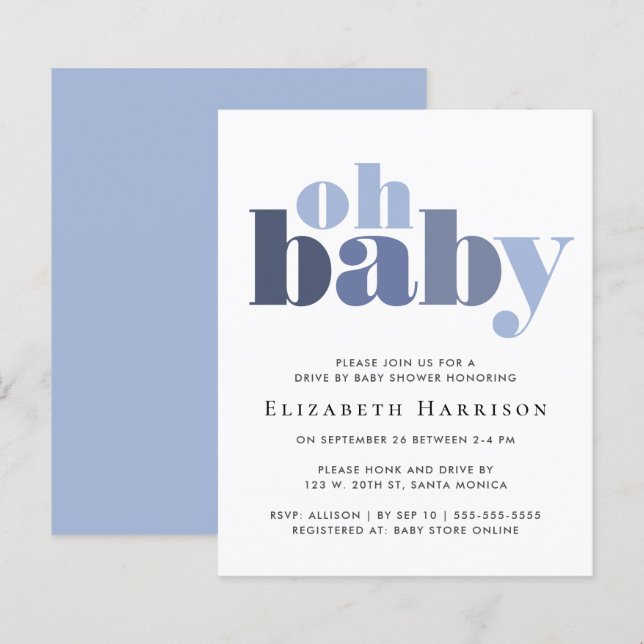 Budget Drive By Baby Boy Shower Blue Invitation (Front/Back)